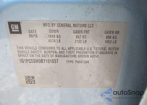 2011 Chevrolet Cruze Ls из США, поврежденный, VIN 1G1PC5SH9B7101837